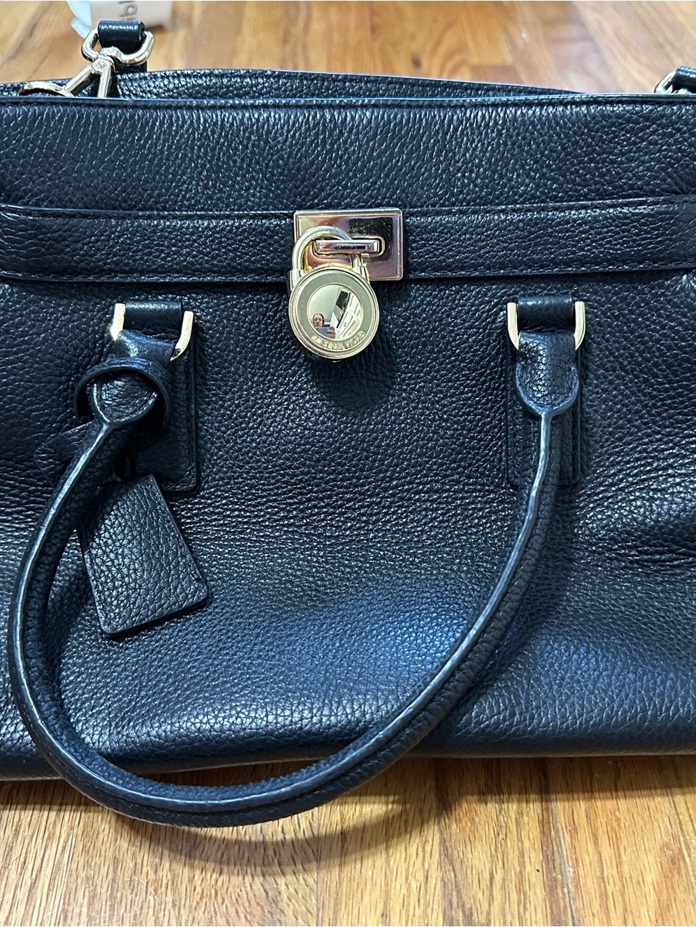 Michael Kors Classic Black Leather Satchel with Gold Lock